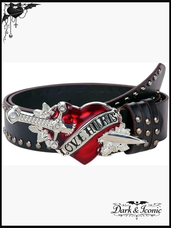 Gothic Punk Belt with Studded Rivets and Heart Buckle for Women